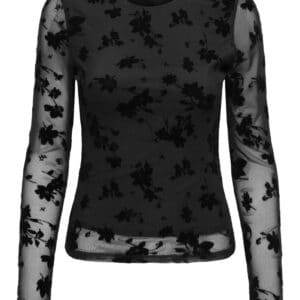 JDY - Top - Ruby L/S Mesh Flock Top - Black Big Flowers