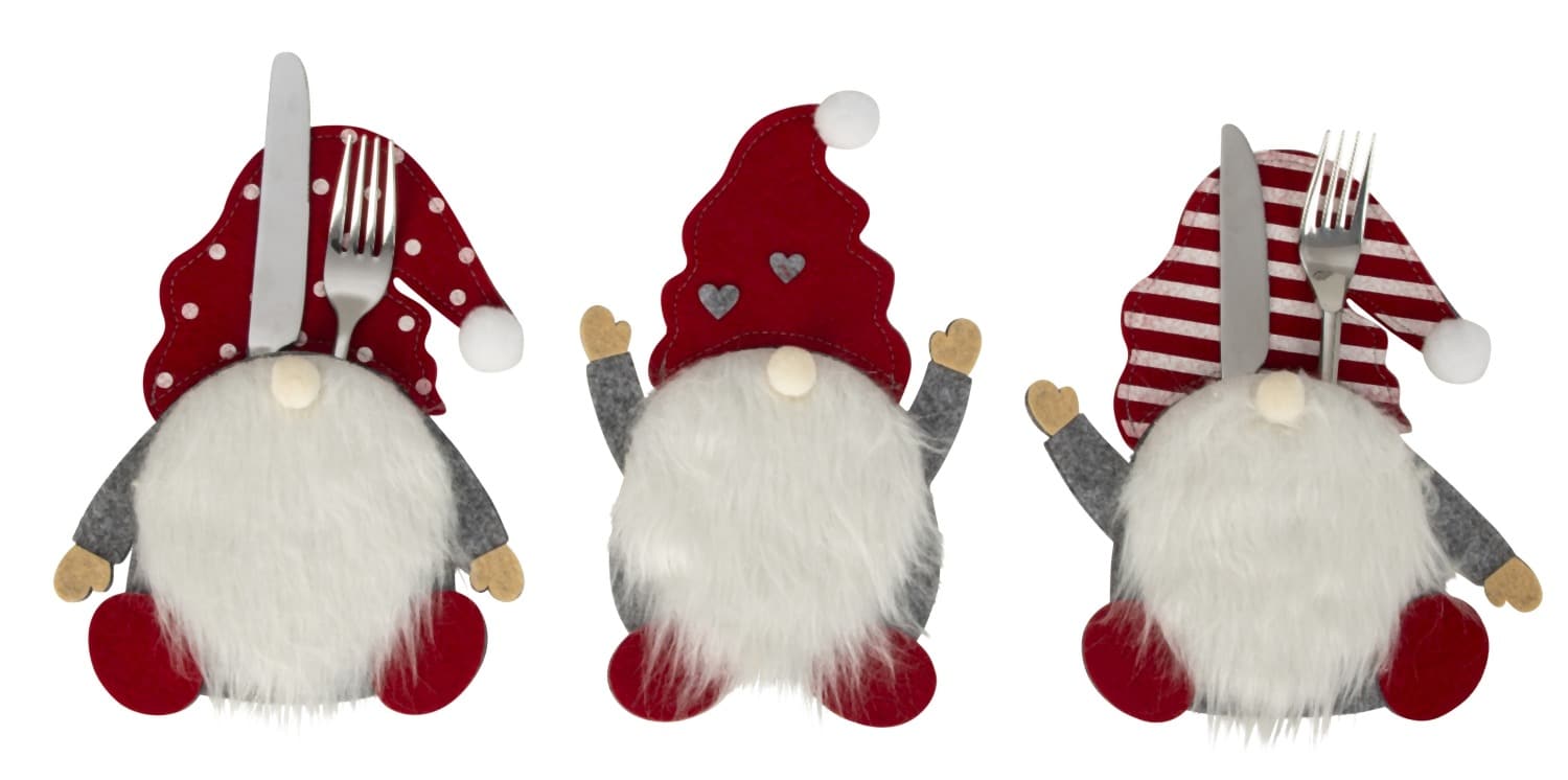 Bestikholdere Nissegnomer grå og rød 6-pak