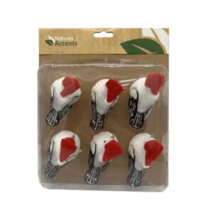 Julefugle med klips rød og hvid 6-pak