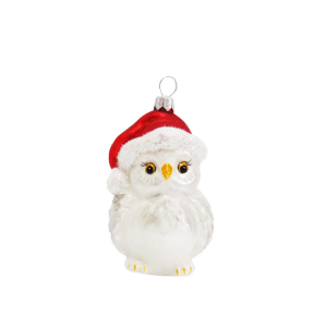 Julekugle Hvid ugle med nissehue