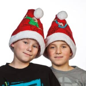 Nissehue i filt med Brammingnisser - Med grøn trøje