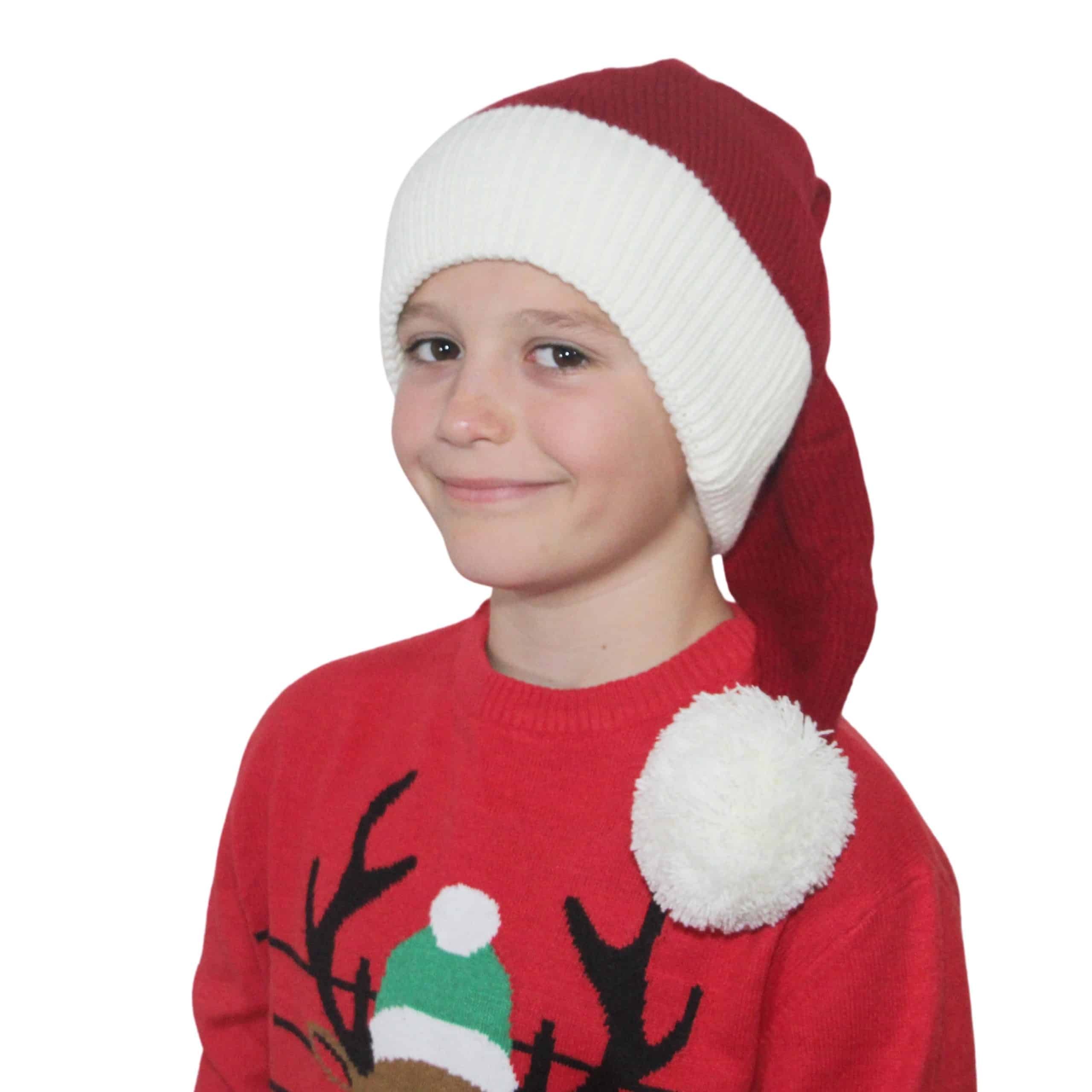 Nissehue i rød og hvid strik