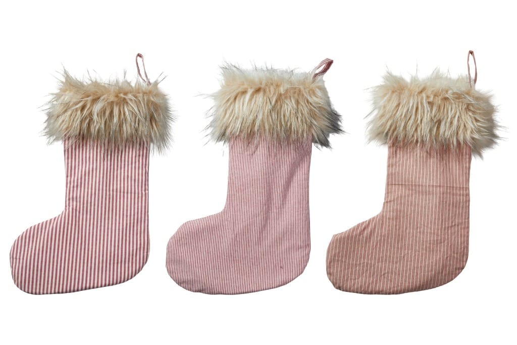 Stribet julesok med kunstig pelskant -Tykke striber